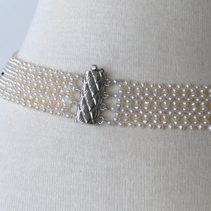 Pearl & Lapis Woven Floral Mosaic Necklace