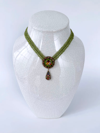 Peridot, Mosaic & 18k Gold Plated Woven Necklace