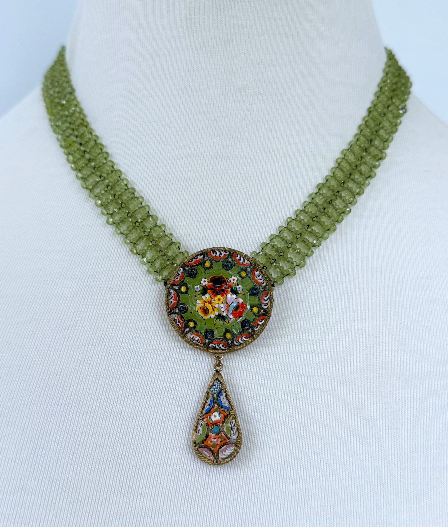 Peridot, Mosaic & 18k Gold Plated Woven Necklace