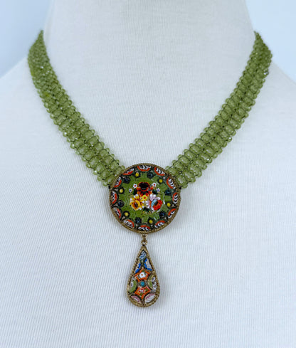 Peridot, Mosaic & 18k Gold Plated Woven Necklace