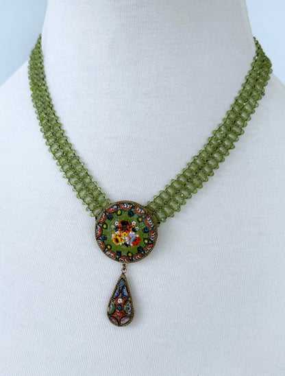 Peridot, Mosaic & 18k Gold Plated Woven Necklace