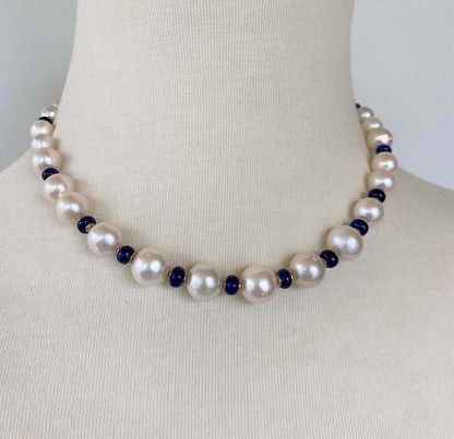 Blue Sapphire, Pearl & Solid 14k Yellow Gold Necklace