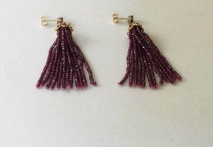 Faceted Amethyst Stud Tassel Dangle Earrings and 14K Yellow Gold