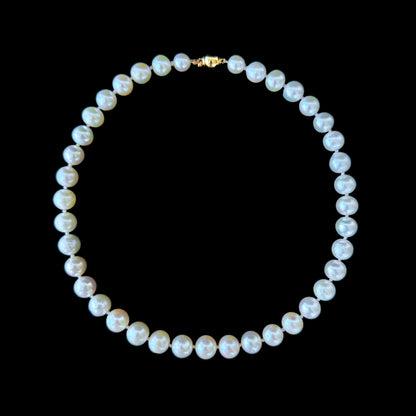 Pearl Necklace With Solid 14k Gold Ball Clasp