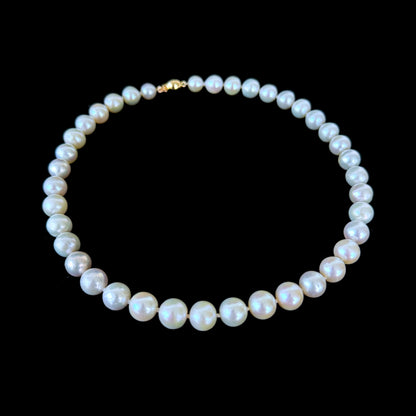 Pearl Necklace With Solid 14k Gold Ball Clasp