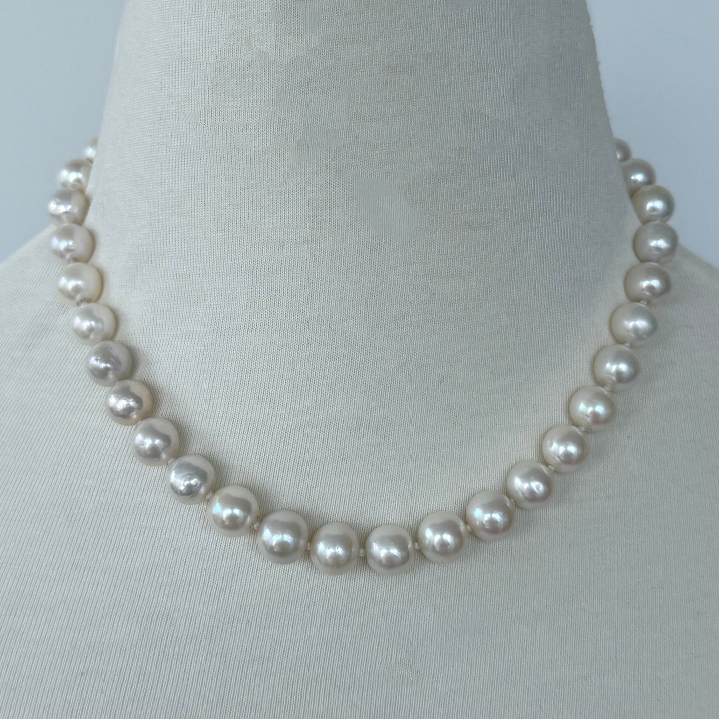 Pearl Necklace With Solid 14k Gold Ball Clasp