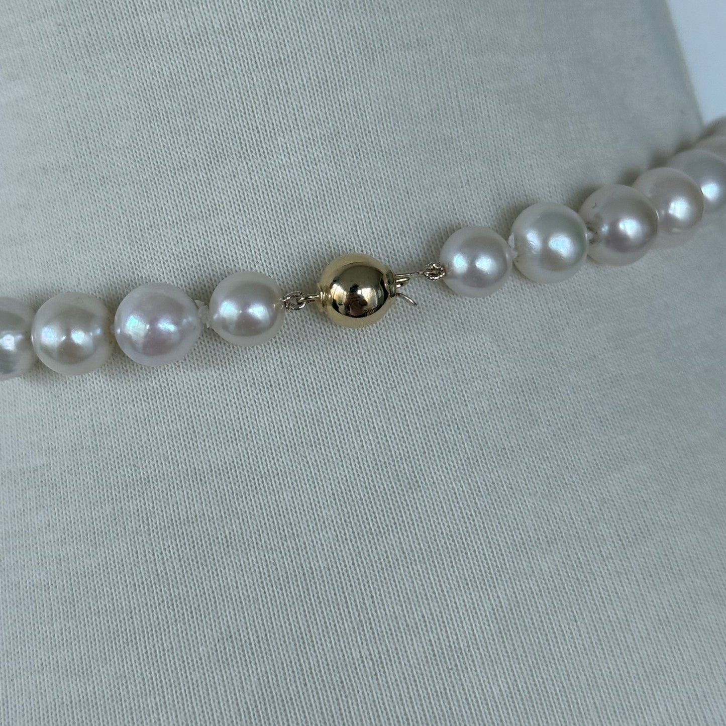 Pearl Necklace With Solid 14k Gold Ball Clasp