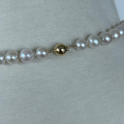 Pearl Necklace With Solid 14k Gold Ball Clasp