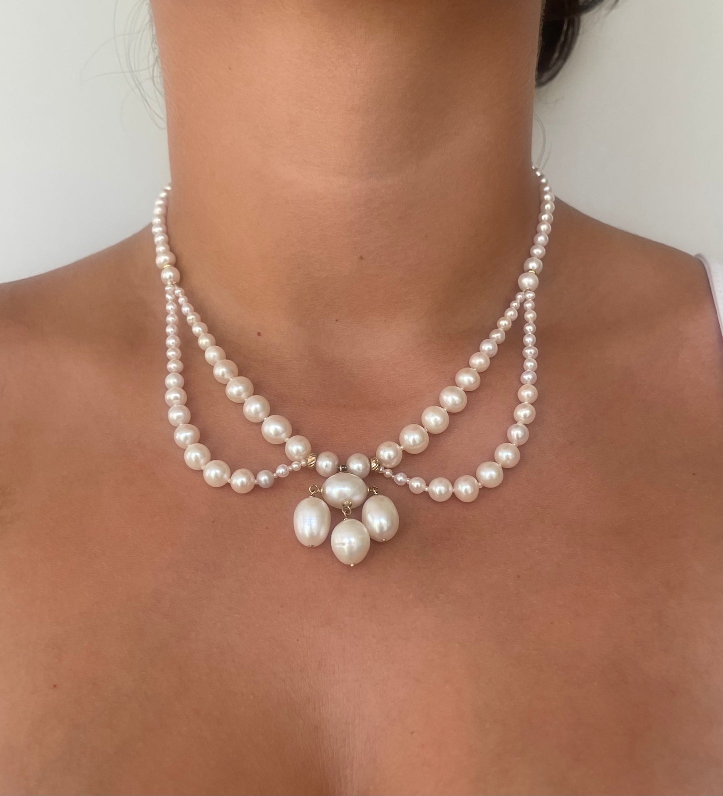 Marina J. Graduated Pearl Draped Necklace with 14k Yellow Gold Beads and Clasp