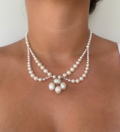 Marina J. Graduated Pearl Draped Necklace with 14k Yellow Gold Beads and Clasp