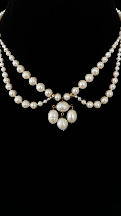 Marina J. Graduated Pearl Draped Necklace with 14k Yellow Gold Beads and Clasp