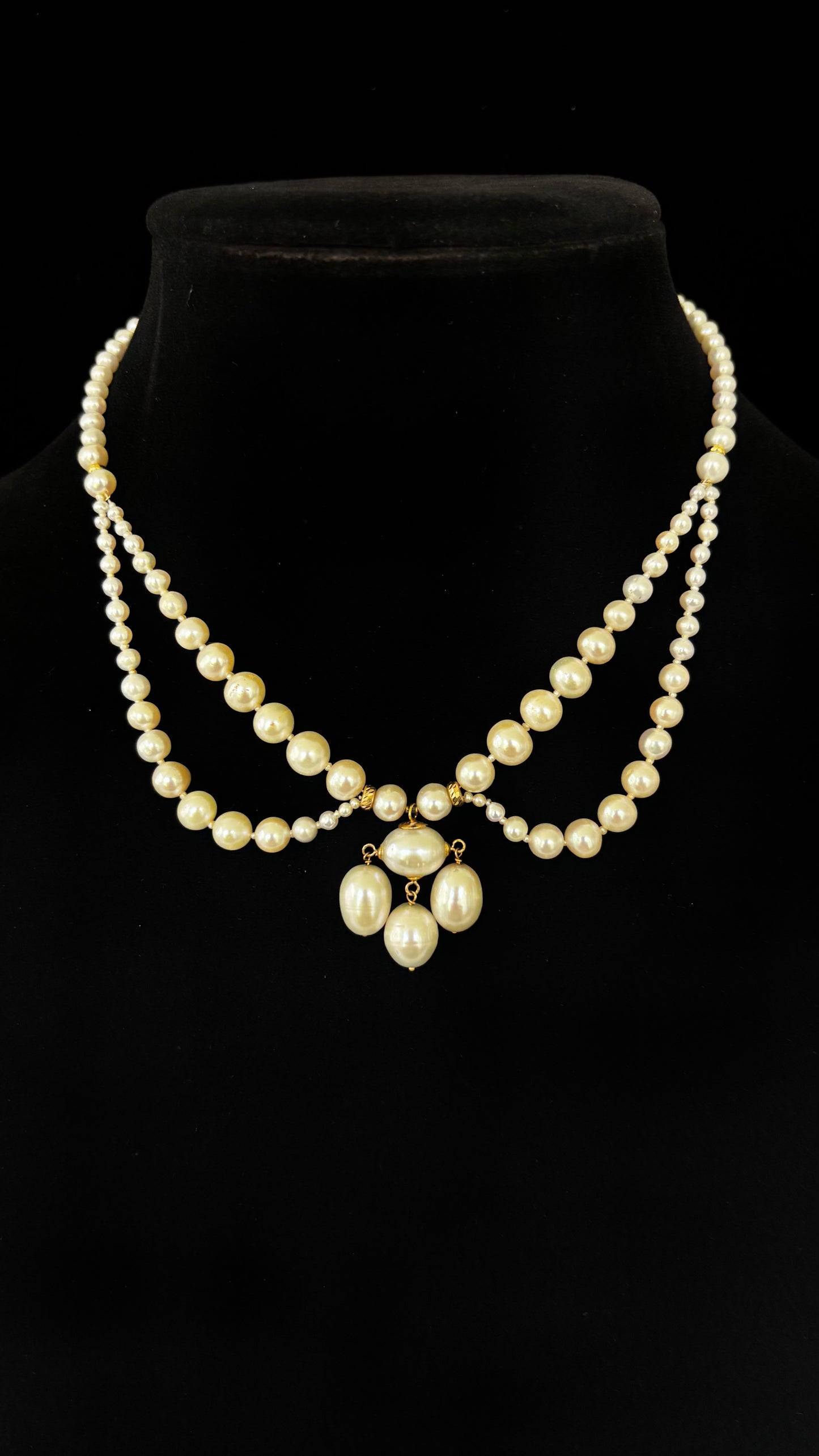 Marina J. Graduated Pearl Draped Necklace with 14k Yellow Gold Beads and Clasp