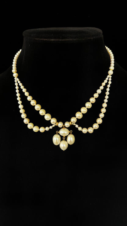 Marina J. Graduated Pearl Draped Necklace with 14k Yellow Gold Beads and Clasp