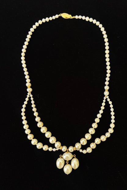Marina J. Graduated Pearl Draped Necklace with 14k Yellow Gold Beads and Clasp