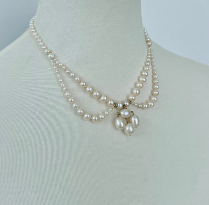 Graduated Pearl Draped Necklace with 14k Yellow Gold Beads and Clasp