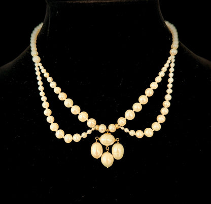 Graduated Pearl Draped Necklace with 14k Yellow Gold Beads and Clasp