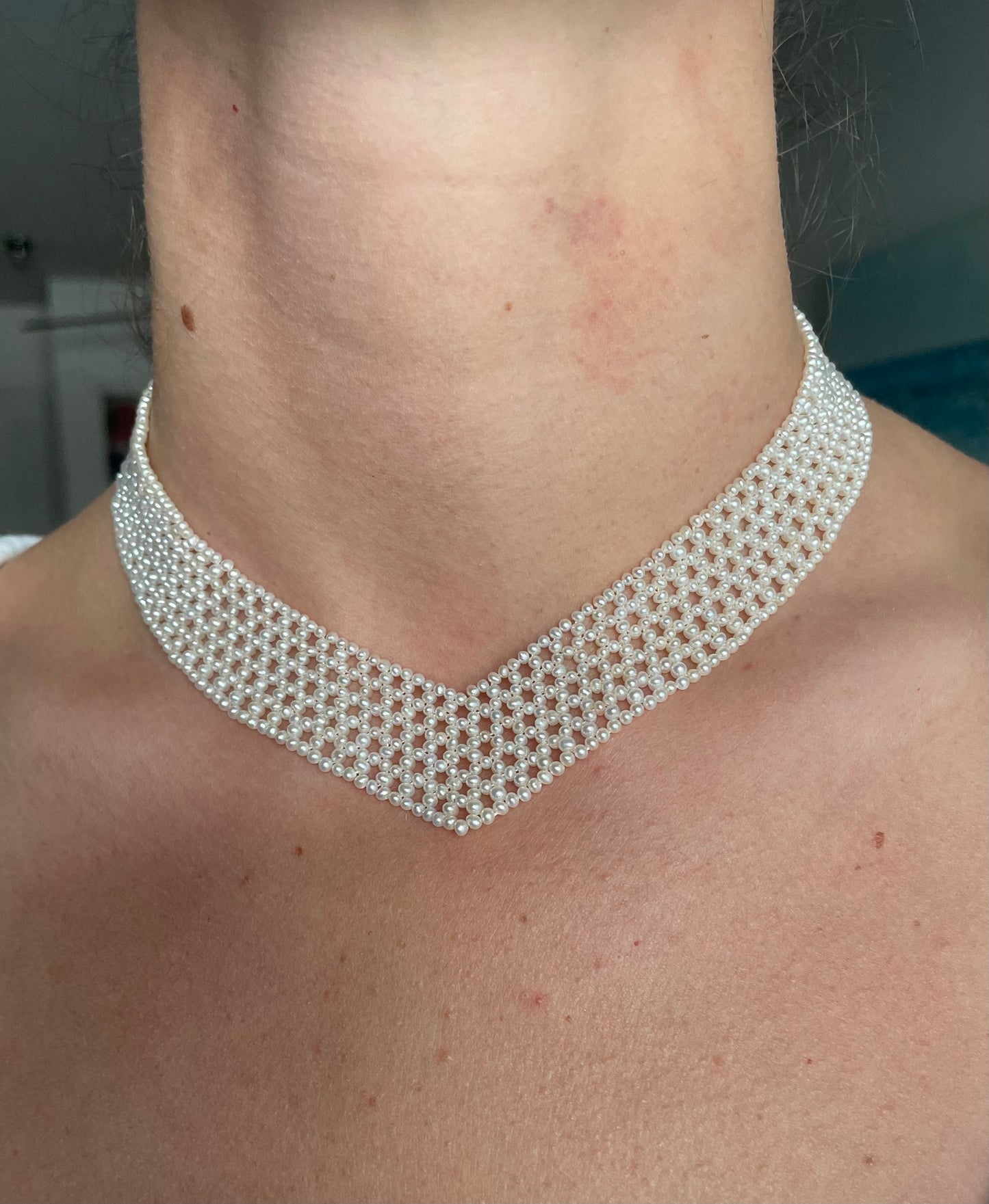 Pearl Woven "V" Necklace with Adjustable 14k Clasp