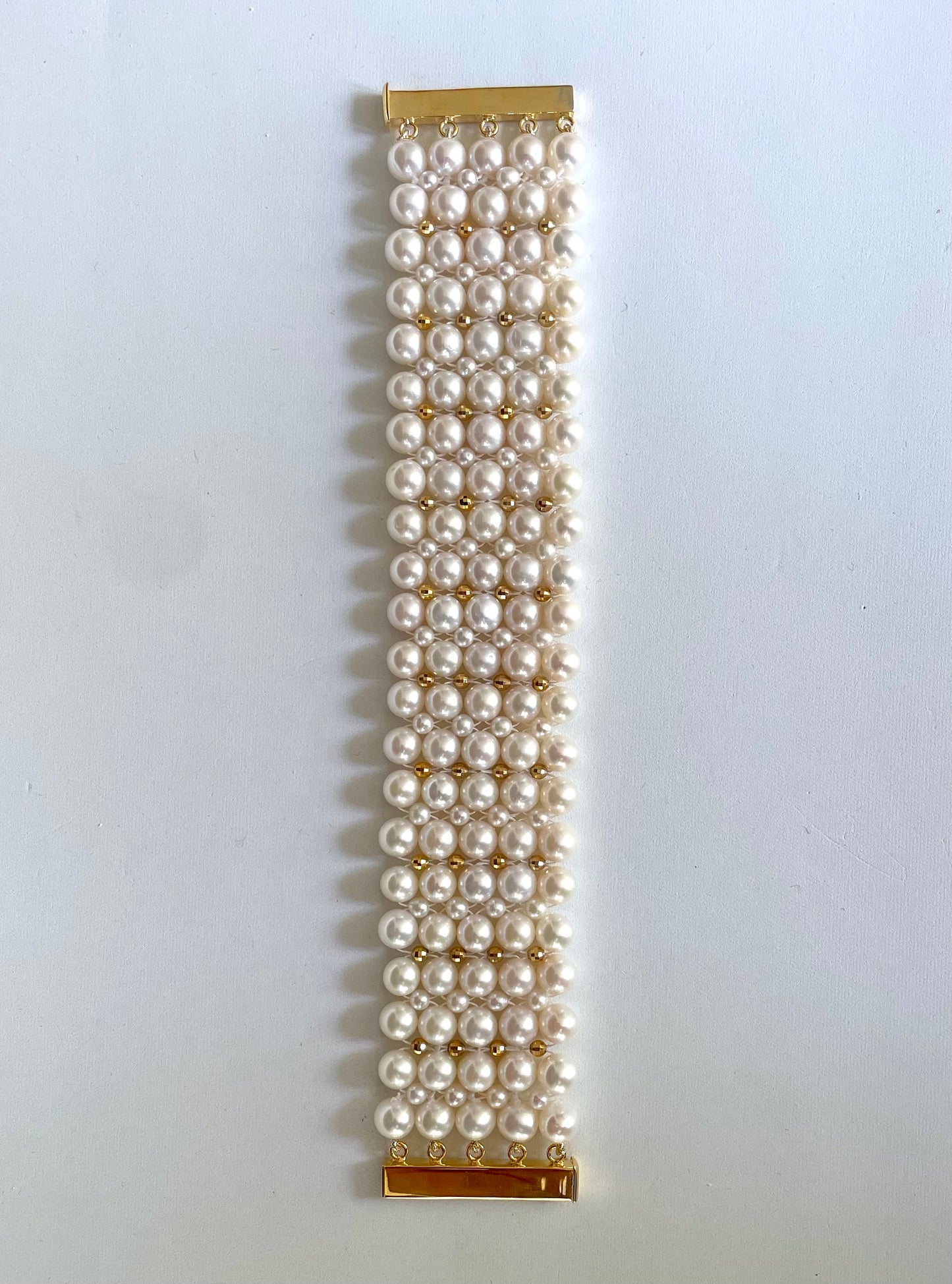 Pearl and 18k Yellow Gold Plated  Woven Bracelet
