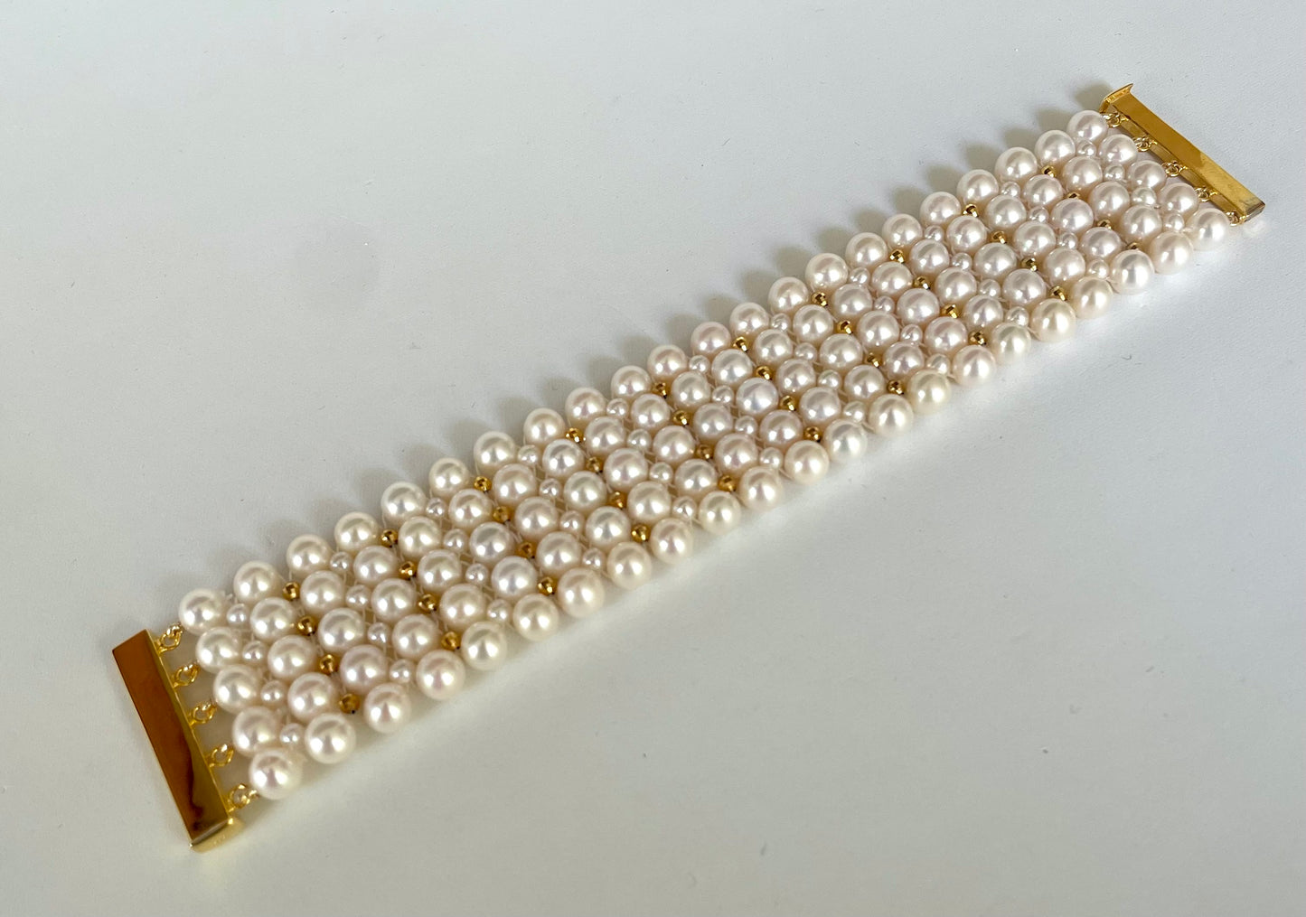 Pearl and 18k Yellow Gold Plated  Woven Bracelet