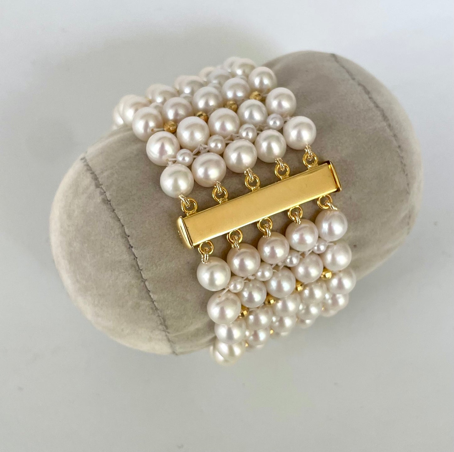 Pearl and 18k Yellow Gold Plated  Woven Bracelet