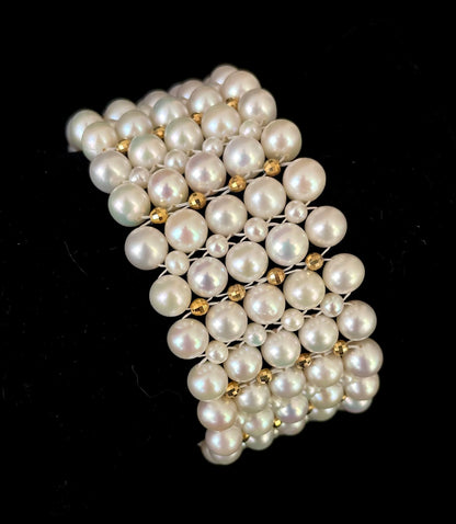 Pearl and 18k Yellow Gold Plated  Woven Bracelet