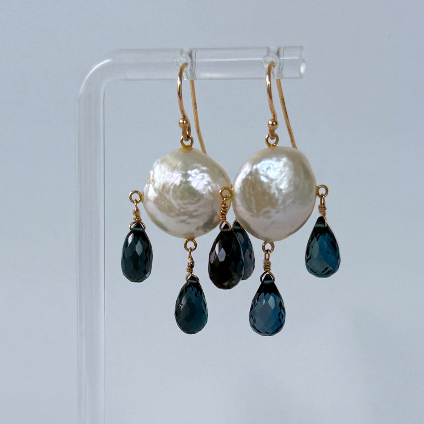 London Blue Topaz, Pearl & 14k Chandelier Earrings