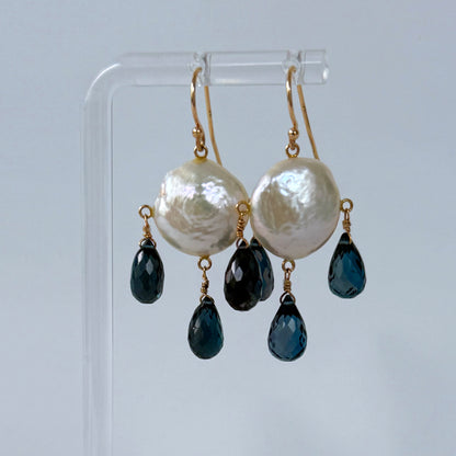 London Blue Topaz, Pearl & 14k Chandelier Earrings