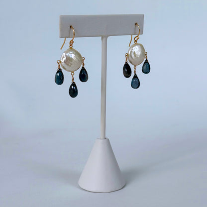 London Blue Topaz, Pearl & 14k Chandelier Earrings