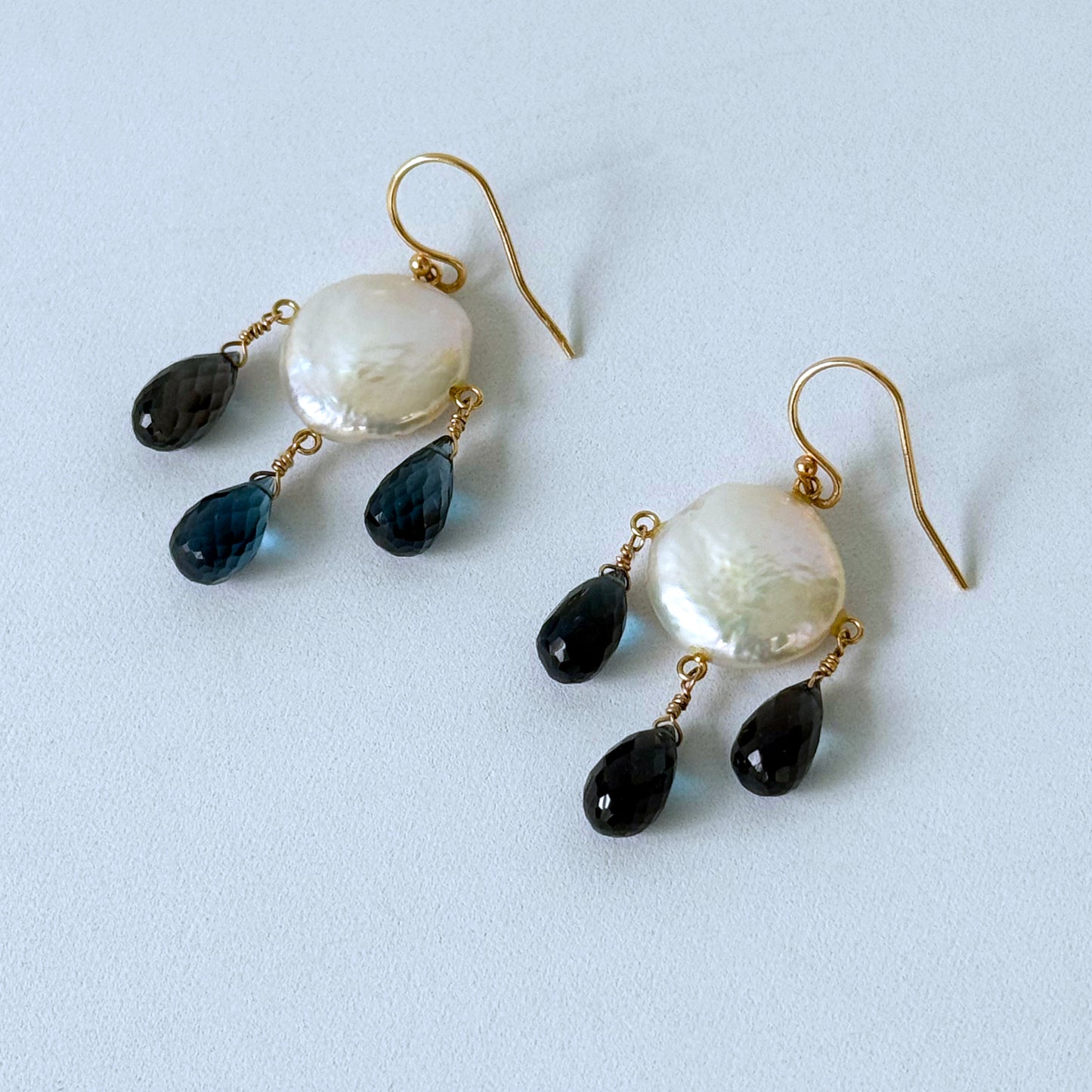 London Blue Topaz, Pearl & 14k Chandelier Earrings