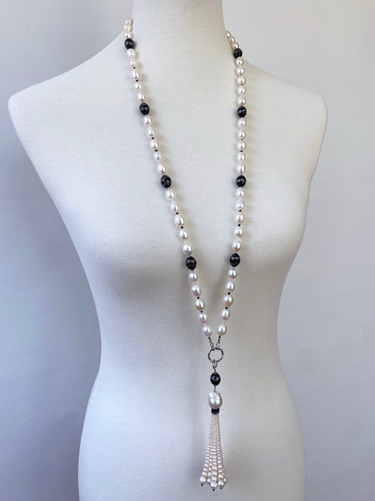 Pearl, Solid White Gold & Worry Bead Sautoir