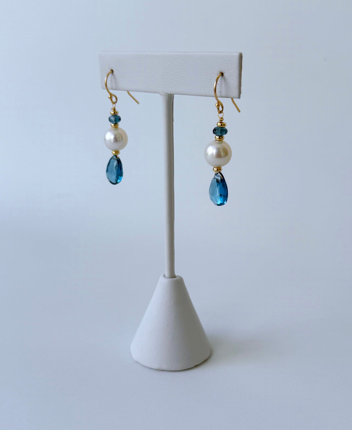 London Blue Topaz, Pearl & Solid 14k Yellow Gold Earring