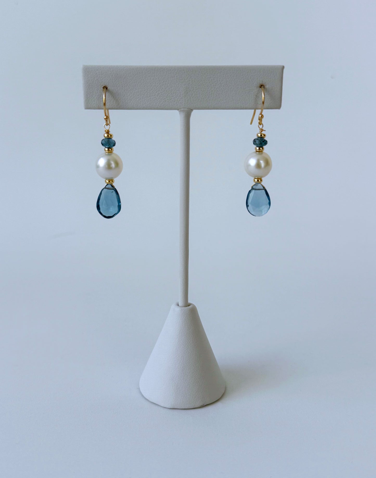 London Blue Topaz, Pearl & Solid 14k Yellow Gold Earring