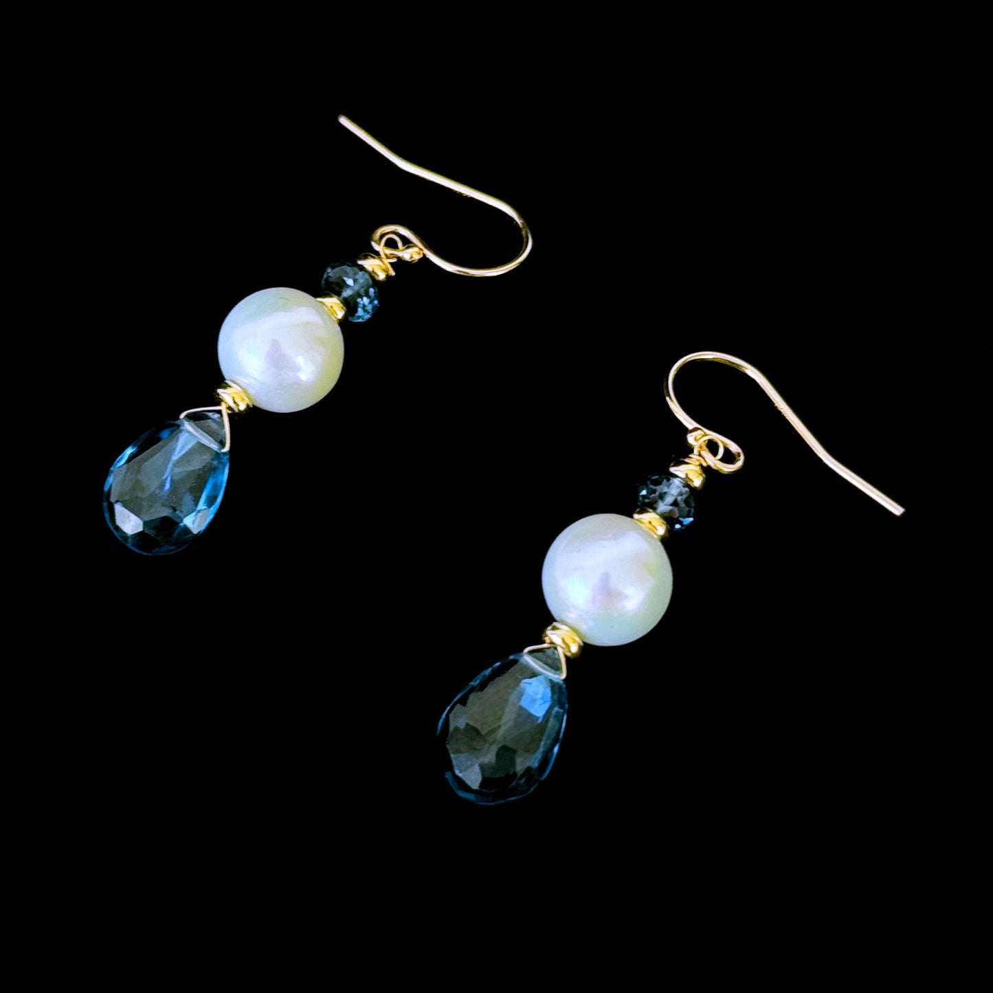London Blue Topaz, Pearl & Solid 14k Yellow Gold Earring