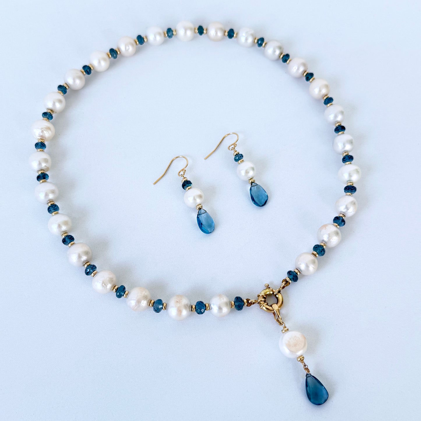 London Blue Topaz, Pearl & Solid 14k Yellow Gold Earring
