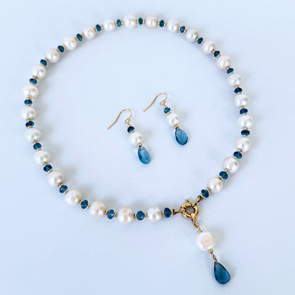 London Blue Topaz, Pearl & Solid 14k Yellow Gold Earring