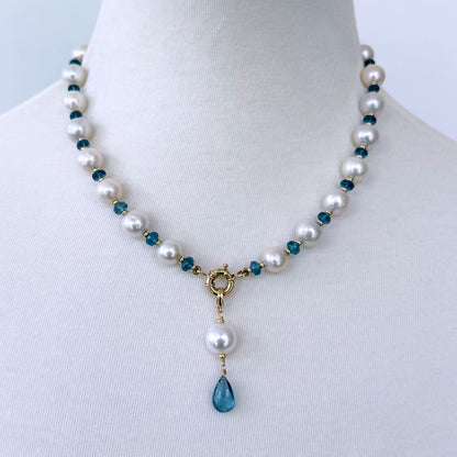 London Blue Topaz, Solid 14k Yellow Gold & Pearl Necklace with Removable Drop