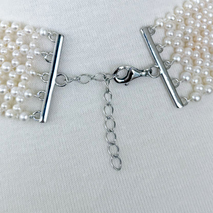 Lace Woven Pearl Choker with Adjustable Rhodium Clasp