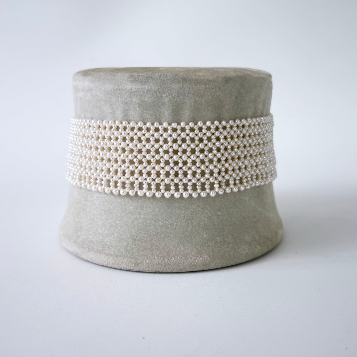 Lace Woven Seed Pearl Choker with Adjustable Silver Clasp