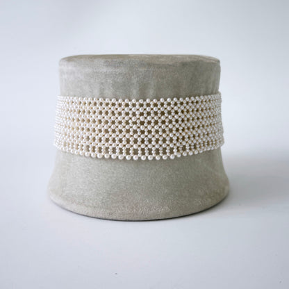 Lace Woven Seed Pearl Choker with Adjustable Silver Clasp