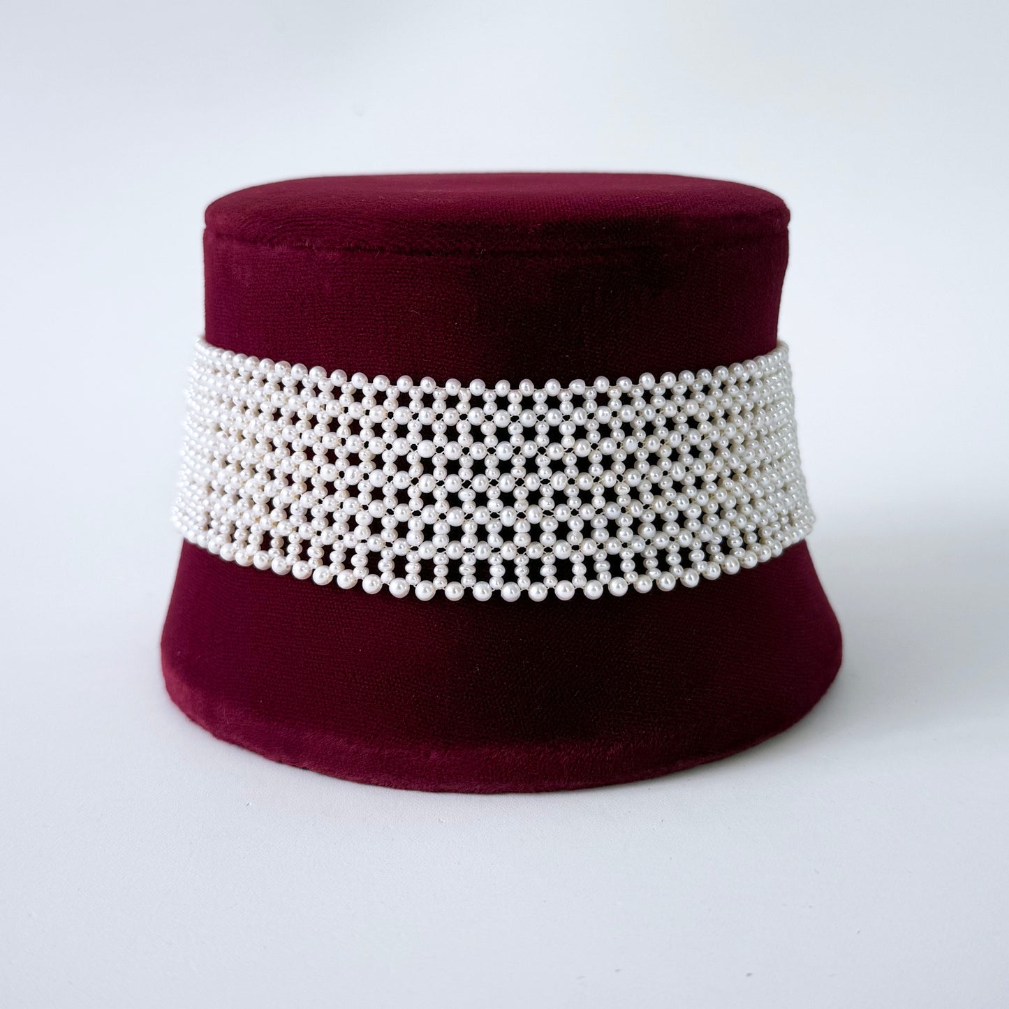 Lace Woven Seed Pearl Choker with Adjustable Silver Clasp
