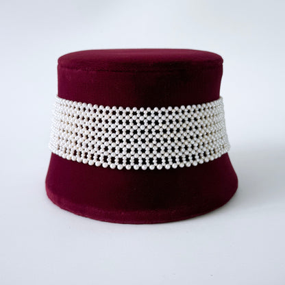 Lace Woven Seed Pearl Choker with Adjustable Silver Clasp