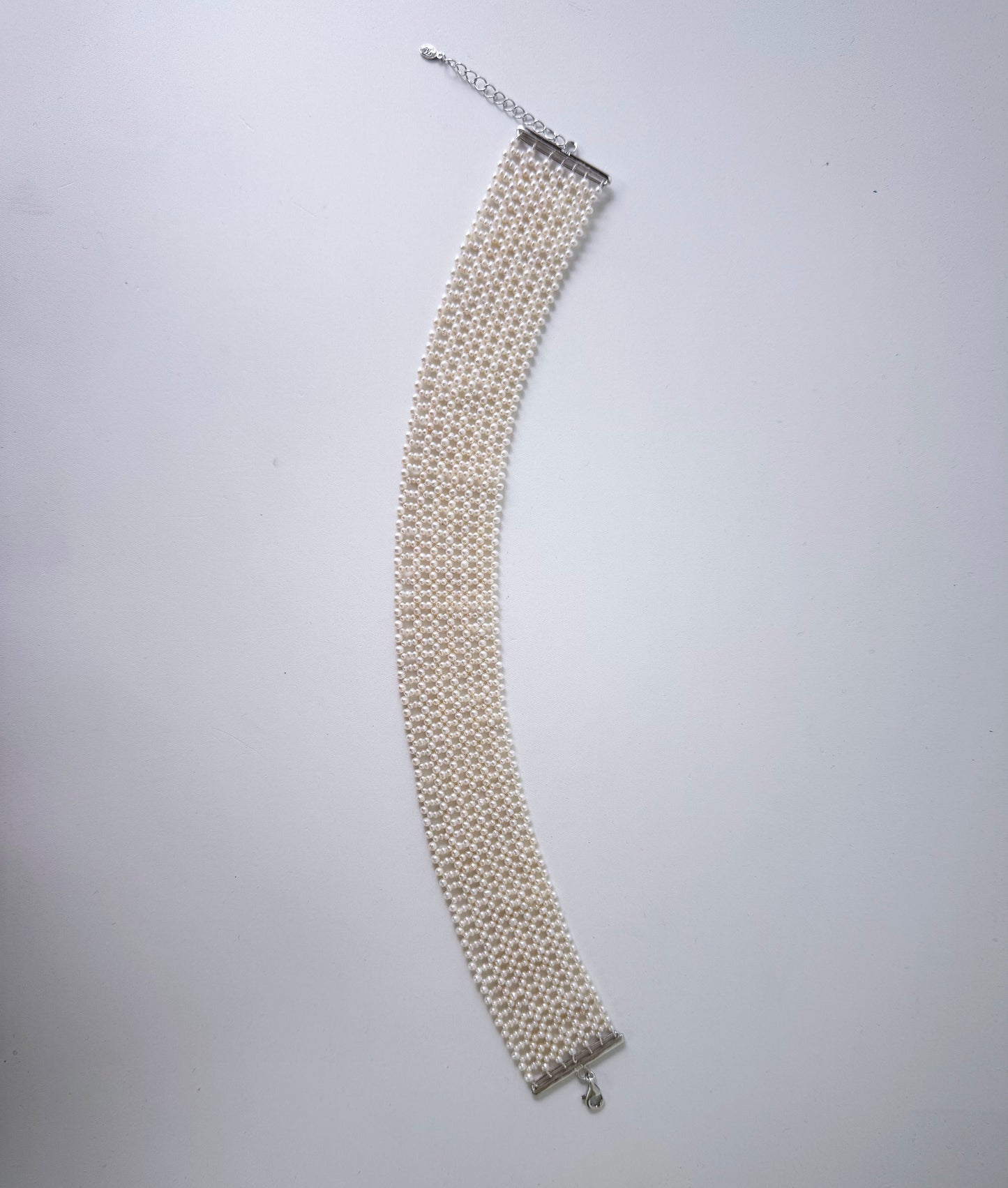 Lace Woven Seed Pearl Choker with Adjustable Silver Clasp