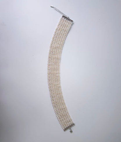 Lace Woven Seed Pearl Choker with Adjustable Silver Clasp