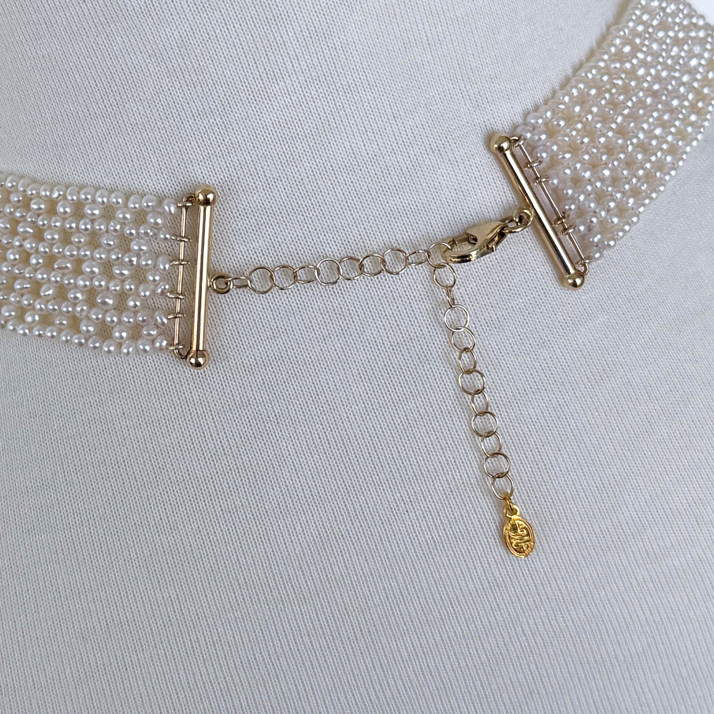 Pearl Woven "V" Necklace with Adjustable 14k Clasp