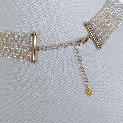 Pearl Woven "V" Necklace with Adjustable 14k Clasp