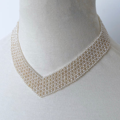 Pearl Woven "V" Necklace with Adjustable 14k Clasp