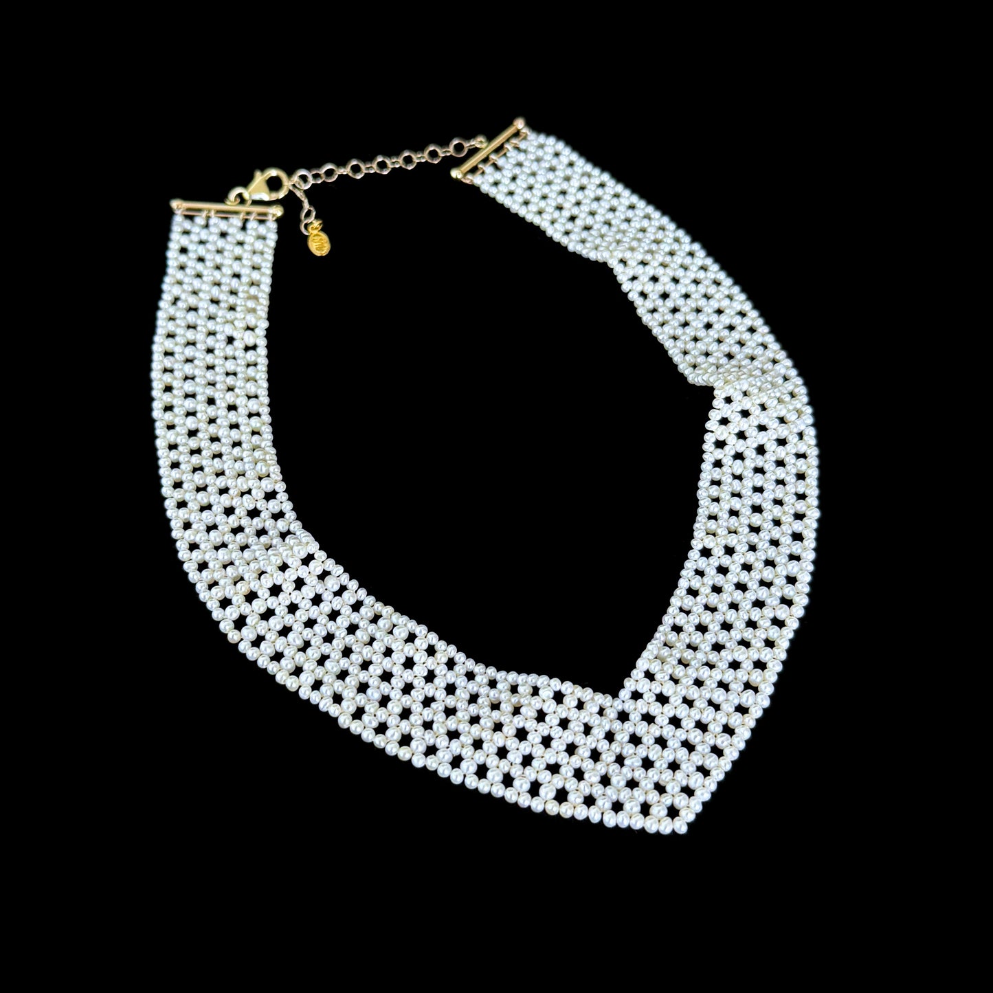Pearl Woven "V" Necklace with Adjustable 14k Clasp