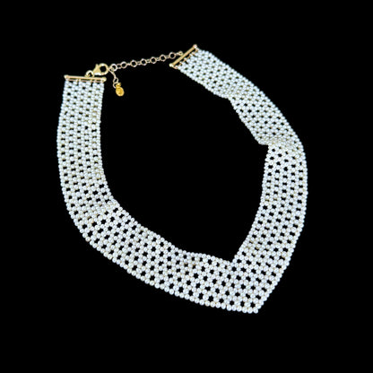 Pearl Woven "V" Necklace with Adjustable 14k Clasp