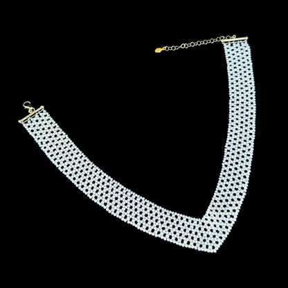 Pearl Woven "V" Necklace with Adjustable 14k Clasp