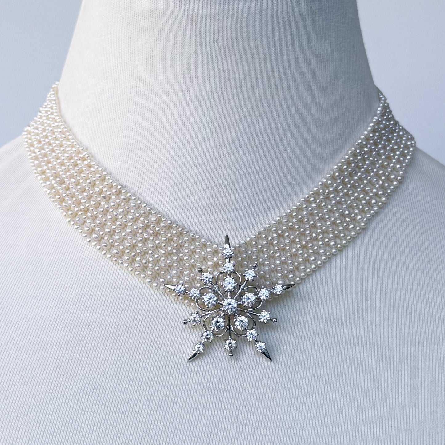 Pearl Woven "V" Necklace with Adjustable 14k Clasp